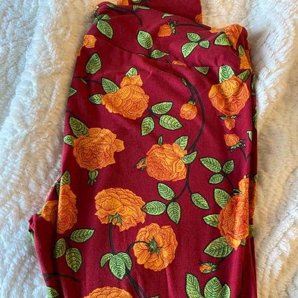 EUC LuLaRoe TC Leggings, red w/ English Roses - Picture 1 of 3